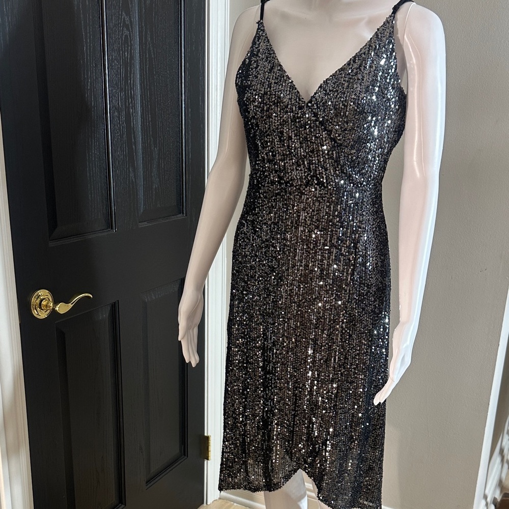 Cupcakes & Cashmere Glittering Black and Silver Mini Skirt